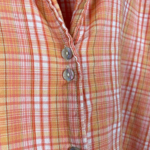 Intimately Free People Orange Pink Plaid Button Down Collared Long Sleeve Blouse - Picture 3 of 8